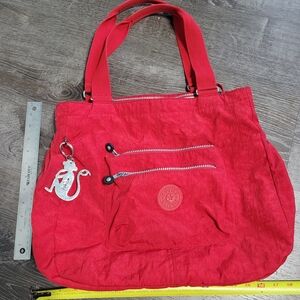 Kipling Red Tote Bag with Silver Details